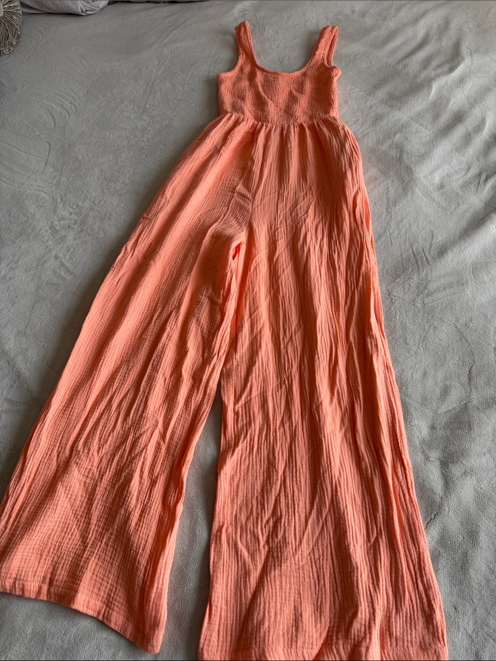 Coral Wide-Leg Smocked Jumpsuit